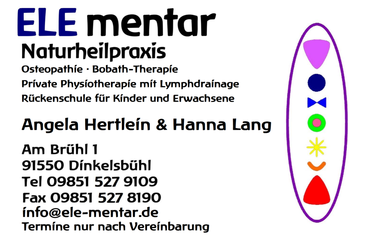 ELE mentar Naturheilpraxis - Angela Hertlein - Am Brhl 1 - 91550 Dinkelsbhl - 09851-5279109 - info@ele-mentar.de